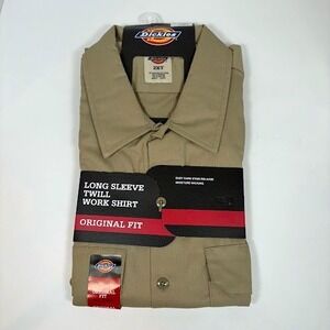 NWT Dickies Long Sleeve Twill Work Shirt Mens 2XL Tall Khaki Original Easy Care
